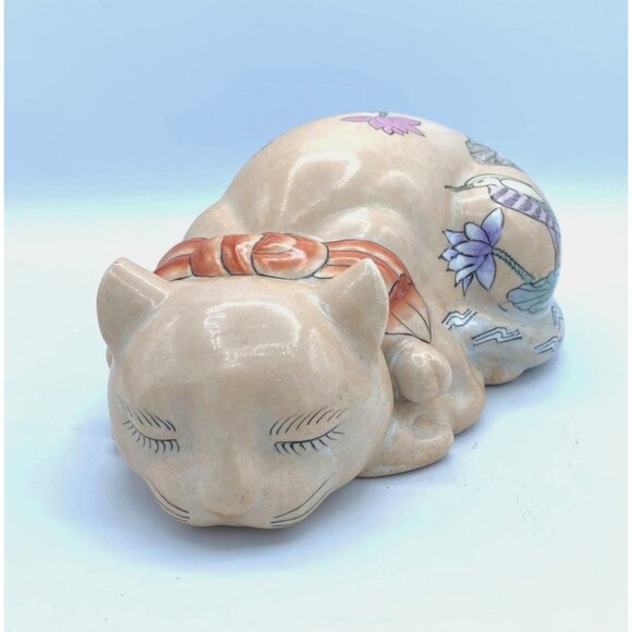 Tonalla Style Hand Painted Laying Cat Ceramic Cat - Picture 2 of 6